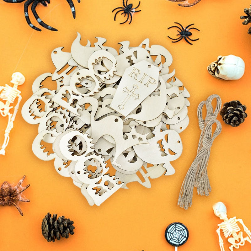 10 ks dřevěných halloweenských dekorací